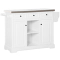 Homcom Rolling Kitchen Island With Storage, Kitchen Cart With Stainless Steel Top, Spice Rack & Drawers, White White Mdf