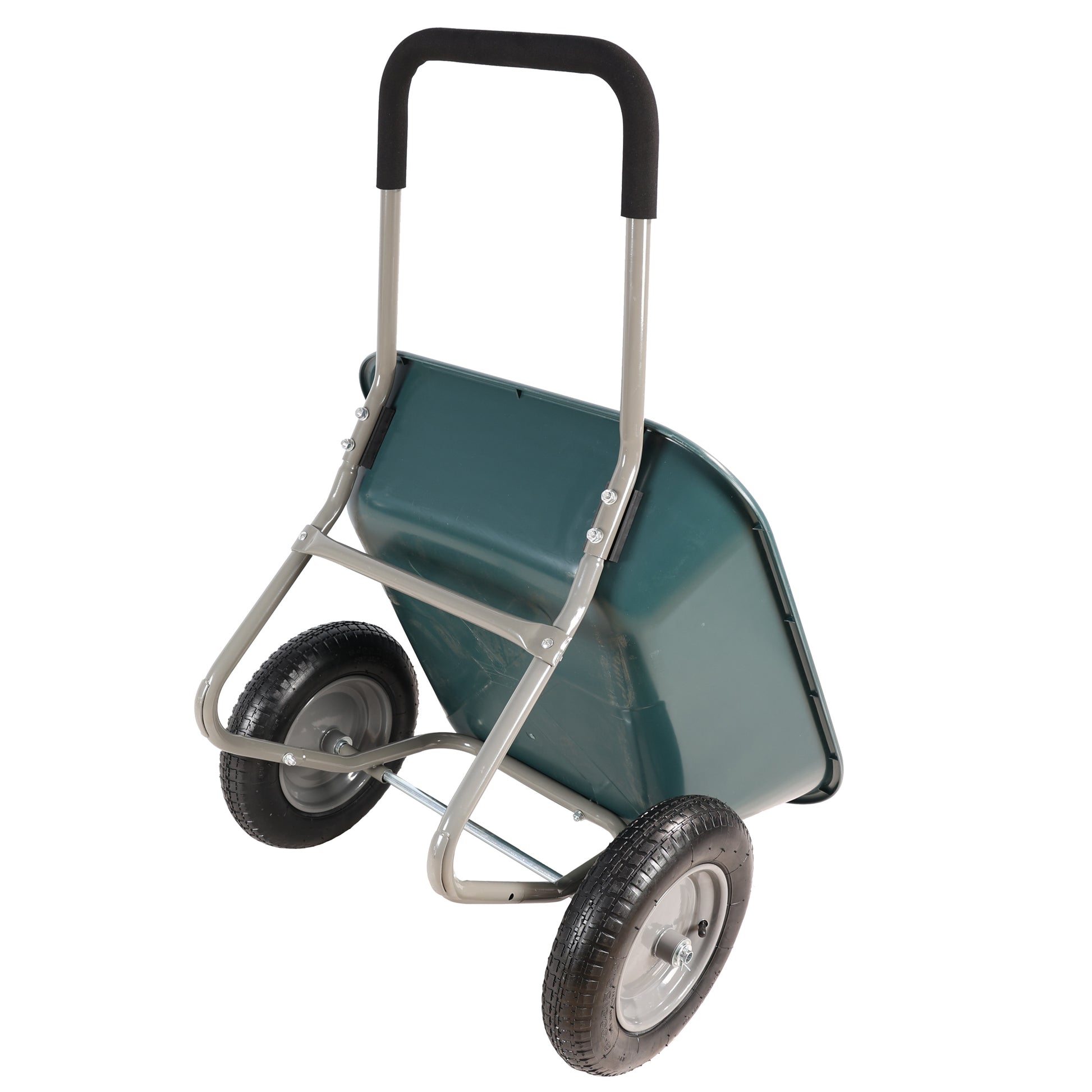 Wheel Barrow Two Wheeled Trolley For Green Garden 15 Inch Pneumatic Wheel Wb1001Gn Green Abs Steel Q235