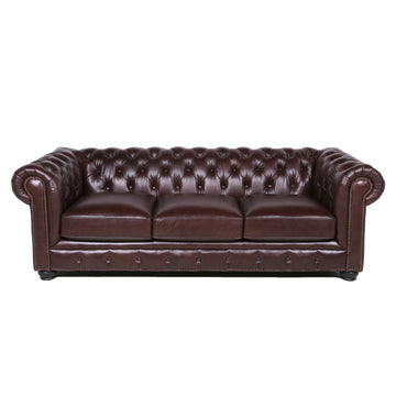 Traditional Tufted Leather Chesterfield Sofa Chocolate Leather 3 Seat