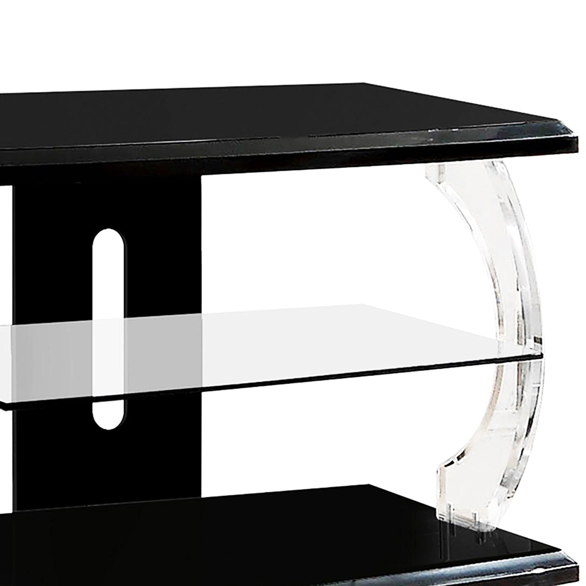 60 Inch Modern Tv Media Entertainment Center, Acrylic Posts, Glass, Black Black Wood