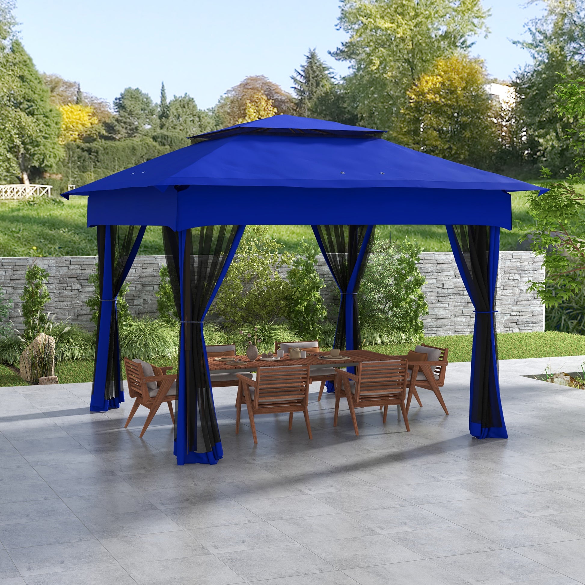 Outsunny 11' X 11' Pop Up Canopy, Outdoor Patio Gazebo Shelter With Removable Zipper Netting, Instant Event Tent W 114 Square Feet Of Shade And Carry Bag For Backyard, Garden, Blue Blue Metal