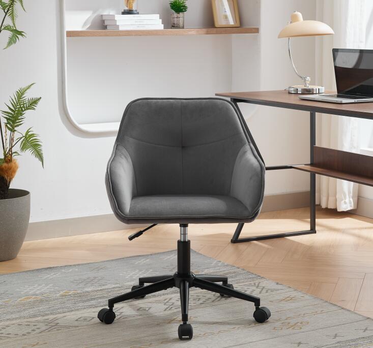 Velvet Office Desk Chair, Modern Home Desk Chair With Wheelsvanity Chairs For Living Room, Bedroom,Study Room Grey Black Foam Polyester Blend