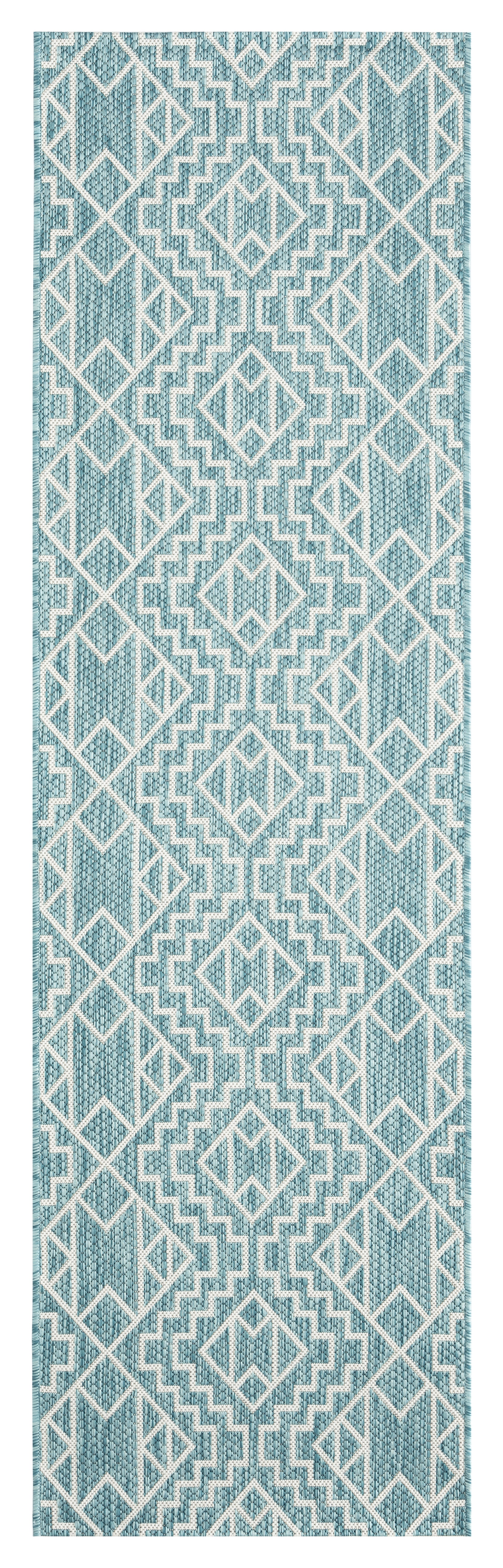 Modern, Geometric, Textured Cut Pile 7'10" X 10'2" Rectangle Area Rug Turquoise Polypropylene