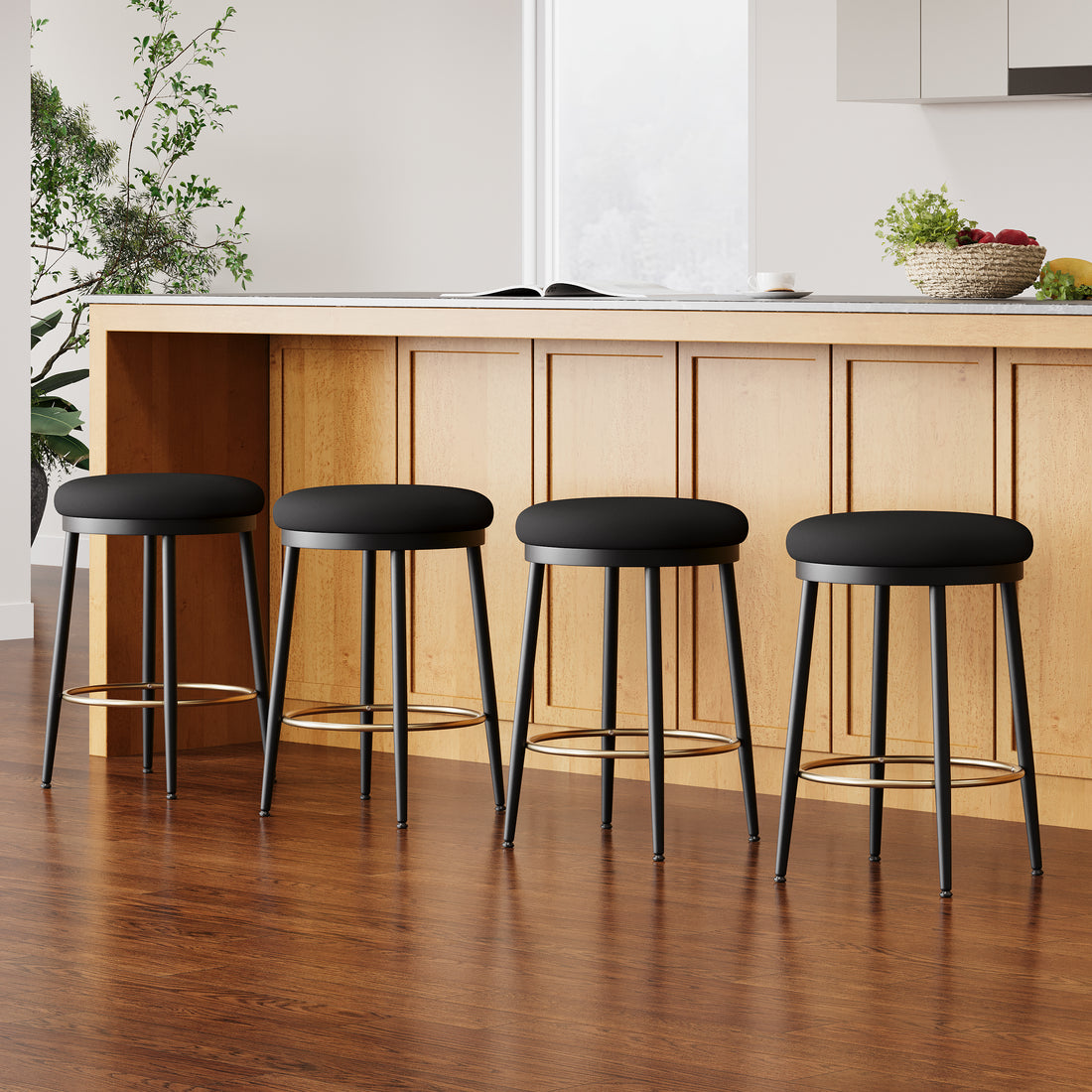 24.75'' Modern Counter Stools Set Of 4,Black Counter Stools With Iron Frame,Sponge Cushion,Footrest,Suitable For Kitchen Bedroom Dining Room. Iron Black Kitchen Sponge Round Modern Set Of 4 Or More