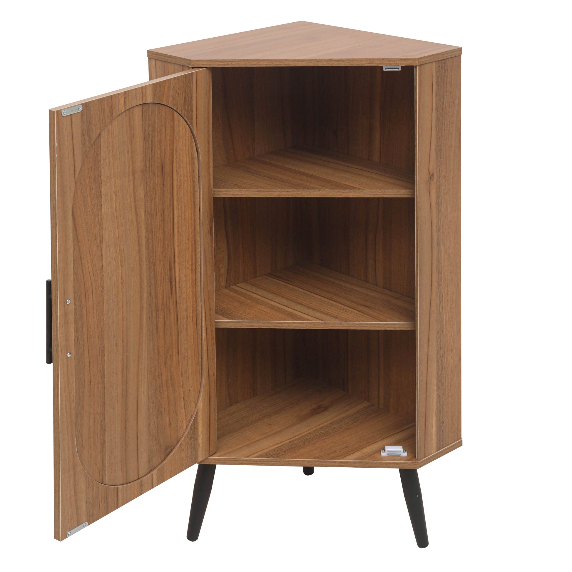 Corner Cabinet ,Rattan Door,Freestanding Corner Tables For Small Spaces, Corner Shelf Stand For Living Room, Kitchen, Bathroom, Bedroom Walnut Particle Board