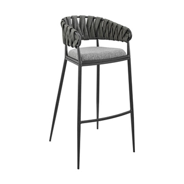 Viji 26 Inch Counter Stool Chair, Gray Faux Leather Fabric Back, Black Iron Black Grey Iron