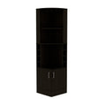 Syrah Corner Bar Cabinet, Eight Bottle Cubbies, Double Door, Two Open Shelves Black Freestanding Black Dining Room Corner Unit Modern Particle Board