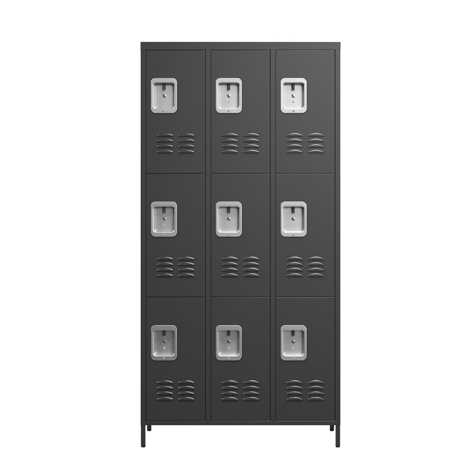 9 Door 72"H Metal Lockers With Lock For Employees,School,Office,Gym,Bedroom,Storage Locker Cabinet,Gray,Assembly Required,Black 5 Or More Spaces Black Primary Living Space Door Locks Modern Metal
