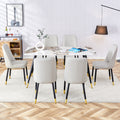 Modern Minimalist Dining Table. Imitation Marble Patterned Stone Burning Tabletop With Black Metal Legs.Modern Dining Chair With Pu Artificial Leather Backrest Cushion And Black Metal Legs.F 001 C 007 Grey Sintered Stone