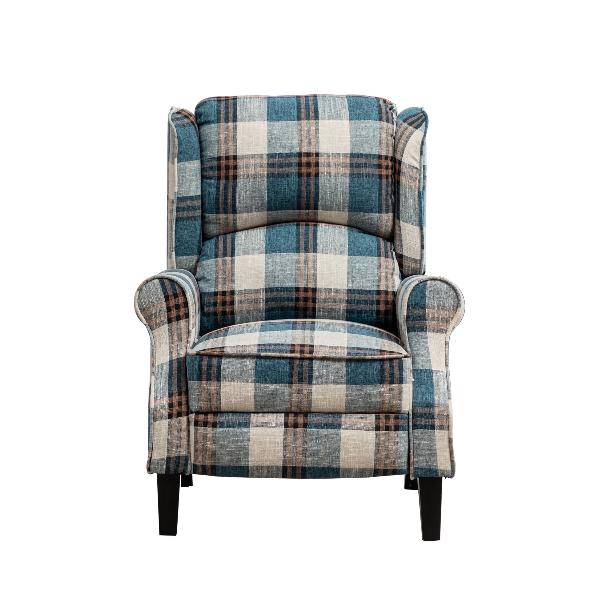 Vintage Armchair Sofa Comfortable Upholstered Leisure Chair Recliner Chair For Living Room Blue Check Blue Fabric 1 Seat