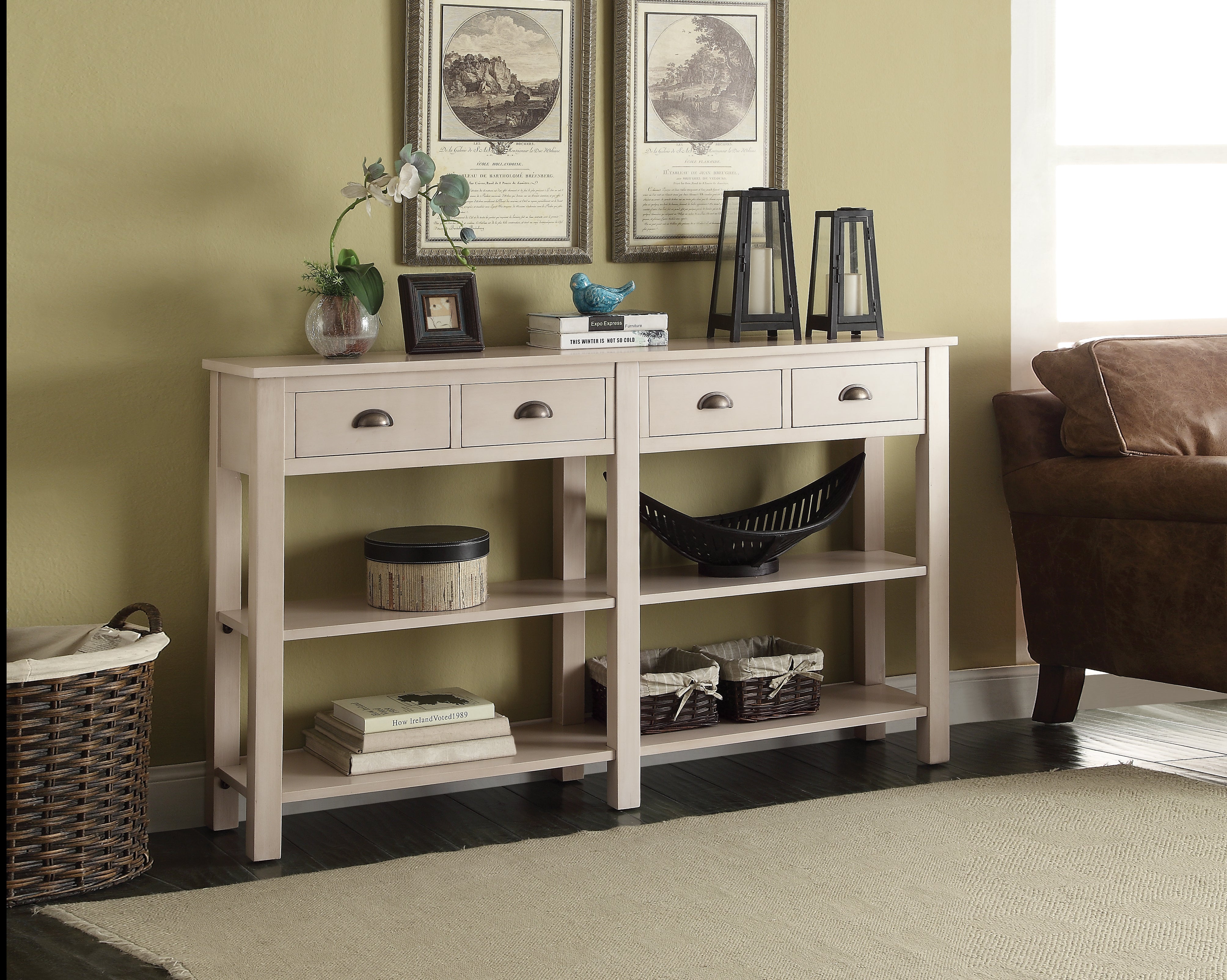 Cream 4 Drawer Console Table With 2 Shelf Cream Primary Living Space T