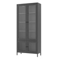 Large Metal Storage Cabinet Display Cabinet With 4 Glass Doors 5 Shelves Side Cabinet Bookcase Freestanding Cabinet For Bedroom Living Room Pantry Home Office Black, Fluted Tempered Glass Black Bedroom Classic Steel