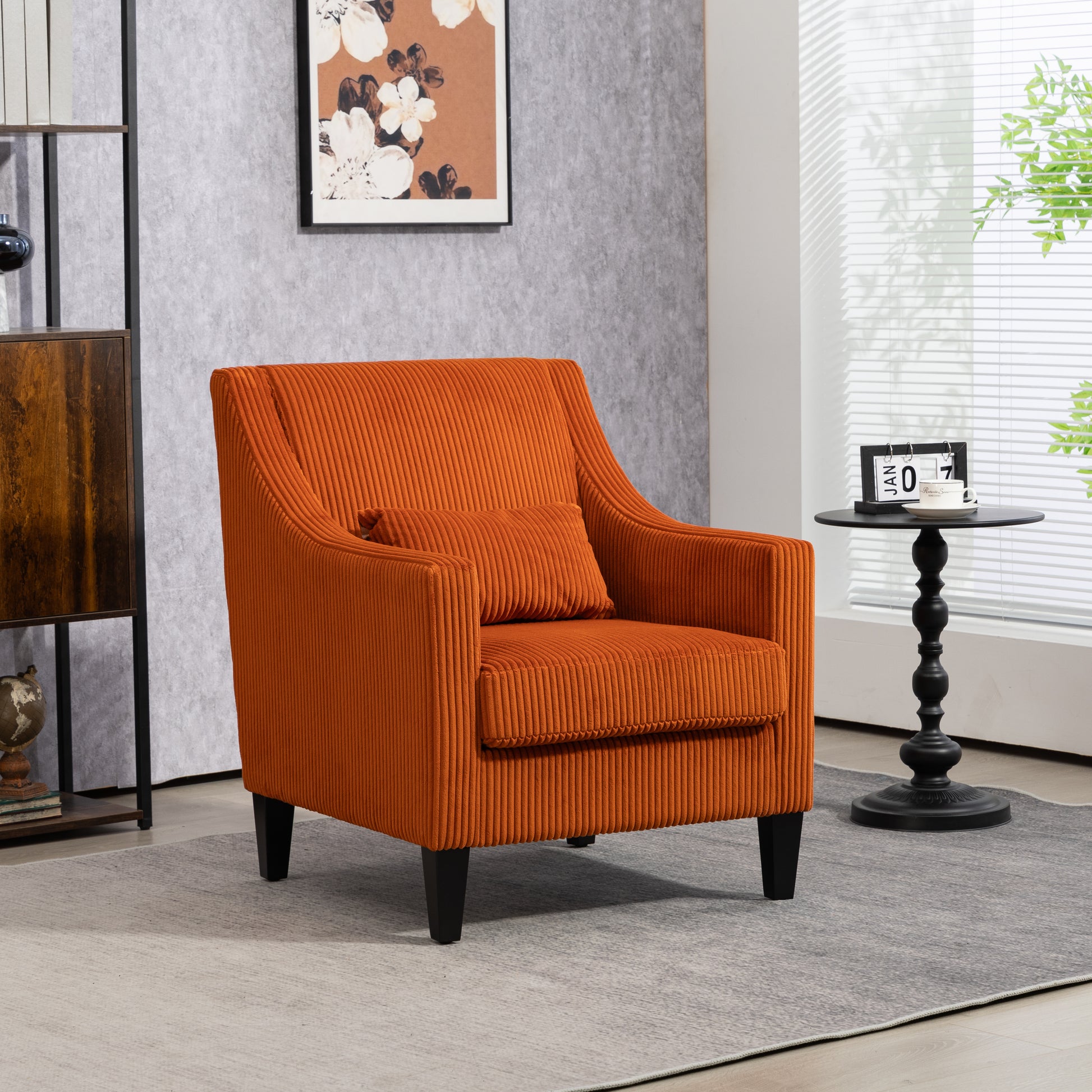 Coolmore Modern Accent Chair,Upholstered Armchair With Scooped Arms For Bedroom,Apartment,Studio,Office,Waiting Room Orange Corduroy Orange Primary Living Space Foam Corduroy