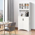 Homcom Kitchen Hutch, Pantry Cabinet With Glass Framed Door, Adjustable Shelves And Microwave Space For Dining Room, White White Mdf