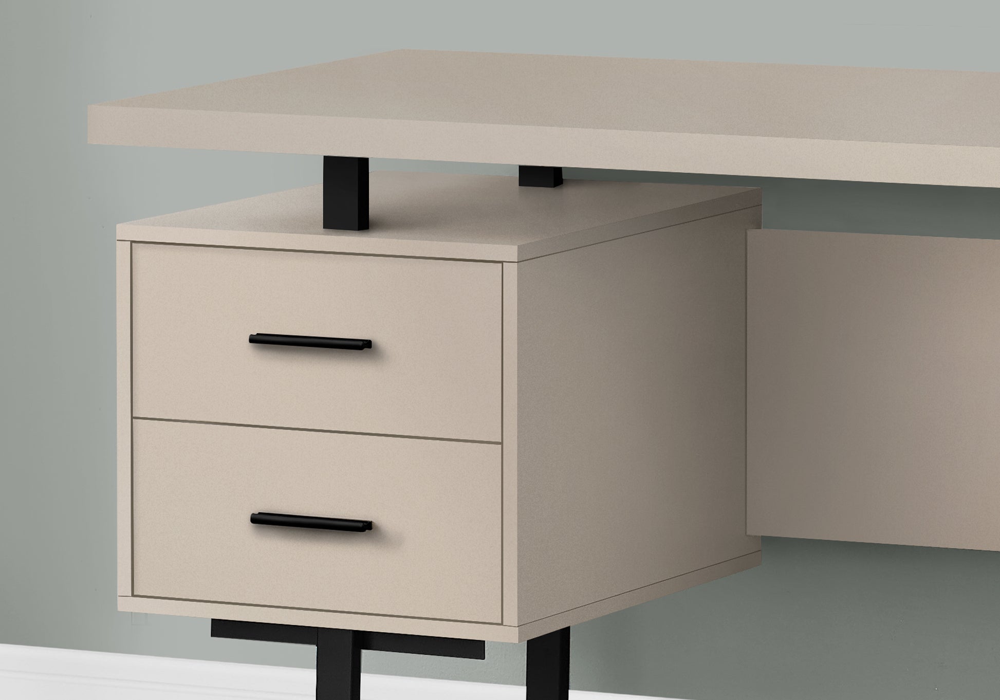 Computer Desk, Home Office, Laptop, Left, Right Set Up, Storage Drawers, 60"L, Work, Beige Laminate, Black Metal, Contemporary, Modern Taupe Particle Board