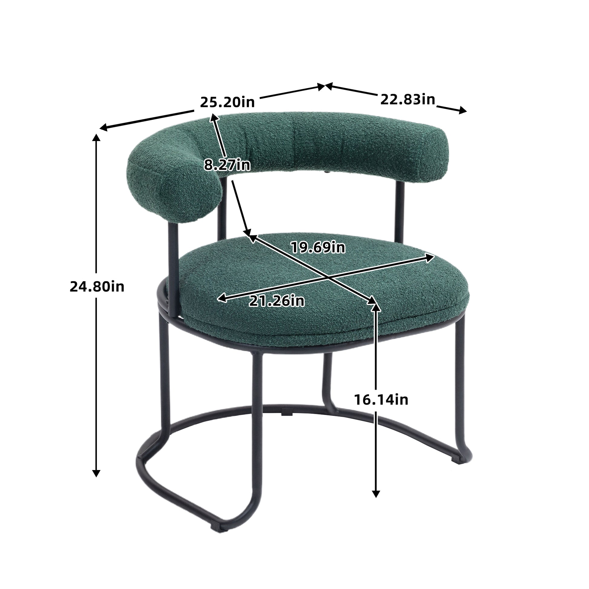 Coolmore Boucle Dining Chairs Set Of 2, Mid Century Modern Curved Backrest Chair, Round Upholstered Kitchen Chairs Emerald Boucle Emerald Foam Mdf Metal