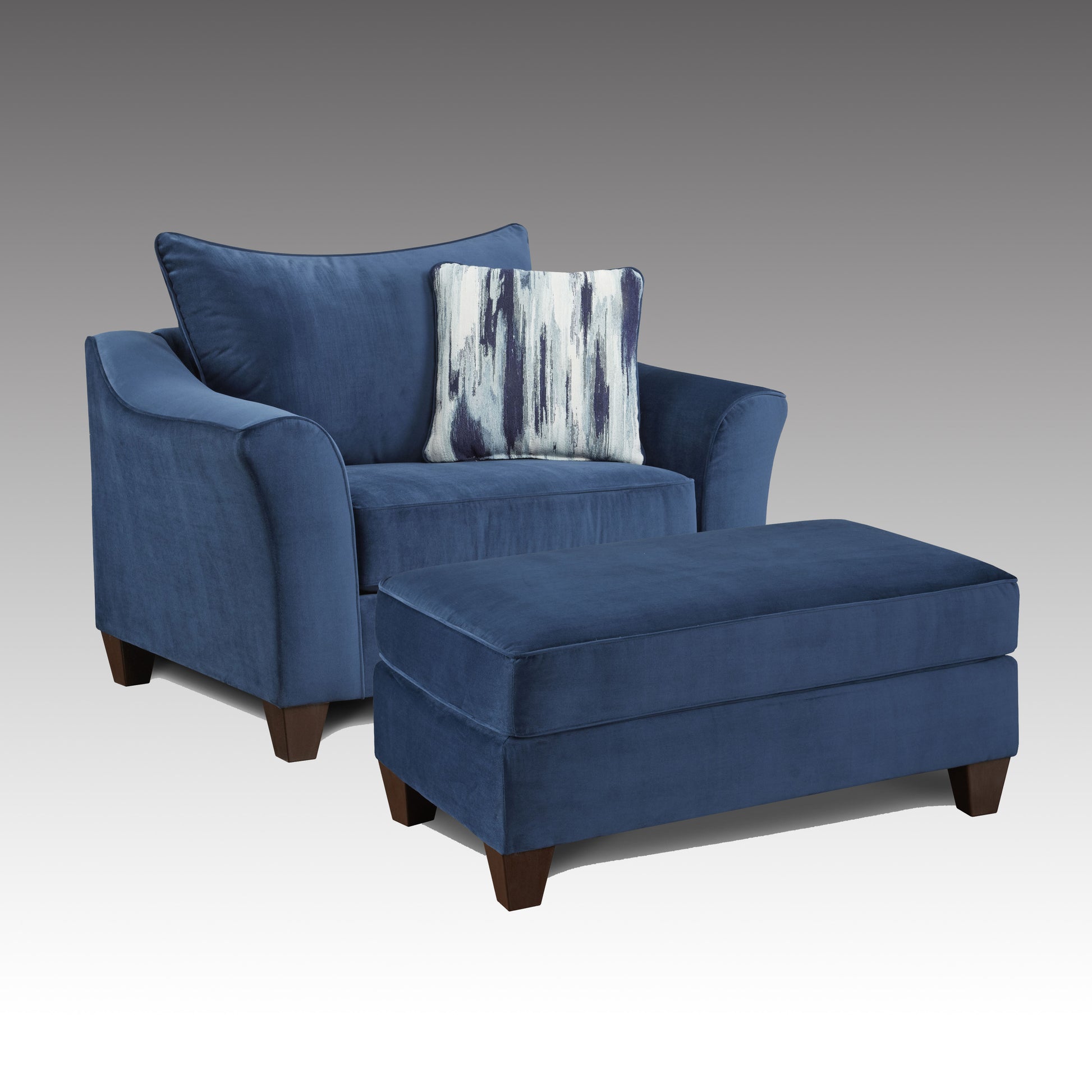 Camero Fabric Pillowback Chair With Ottoman Set Navy Blue Polyester