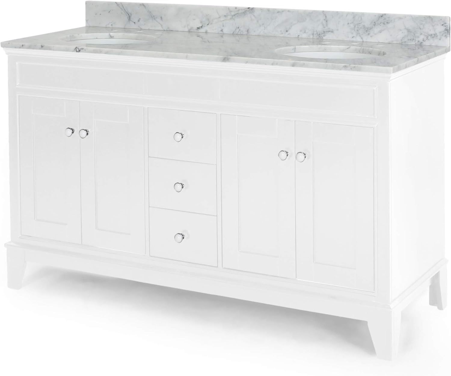 61'' Bathroom Vanity with Marble Top & Double Ceramic white-plywood