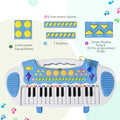 Qaba 31 Key Kids Toy Keyboard Piano, Electronic Musical Instrument With Multiple Sounds, Stool, Microphone And Bright Flashing Lights, Blue Blue Abs