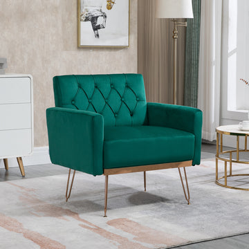 Coolmore Velvet Armchair Single Sofa Modern Tufted Upholstered Side Reading Chairs With Arm And Gold Metal Leg For Living Room Bedroom Green Green Foam Velvet