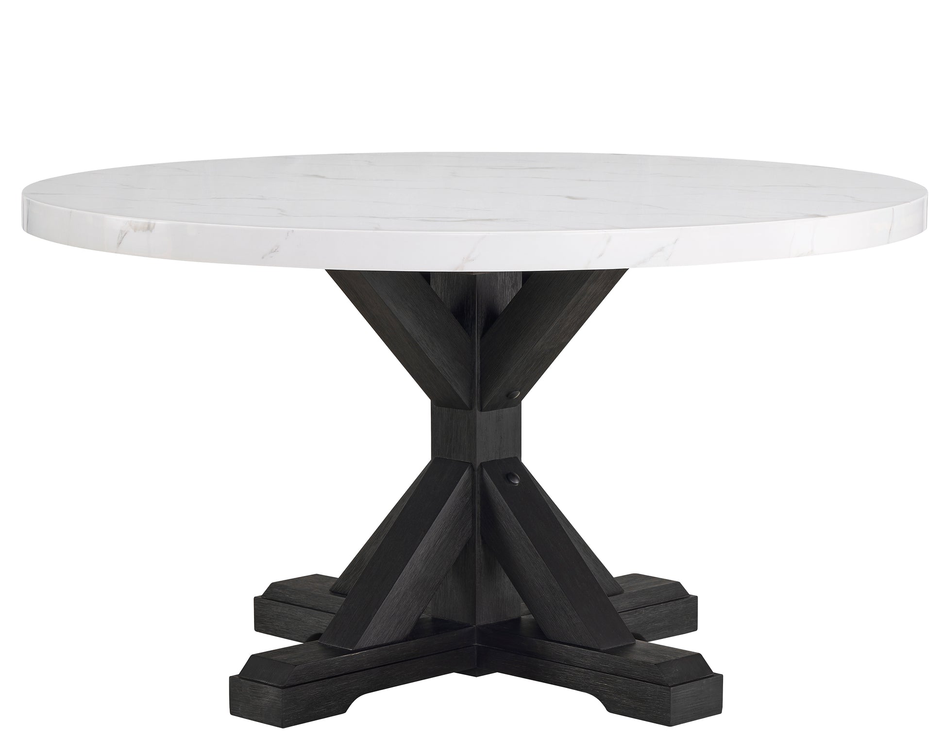 1Pc Transitional Modern Formal Dining Table White Round Faux Marble Table Top Black Finish Legs Wooden Dining Room Furniture White Seats 4 Dining Room Contemporary,Farmhouse,Transitional Round Artificial Marble