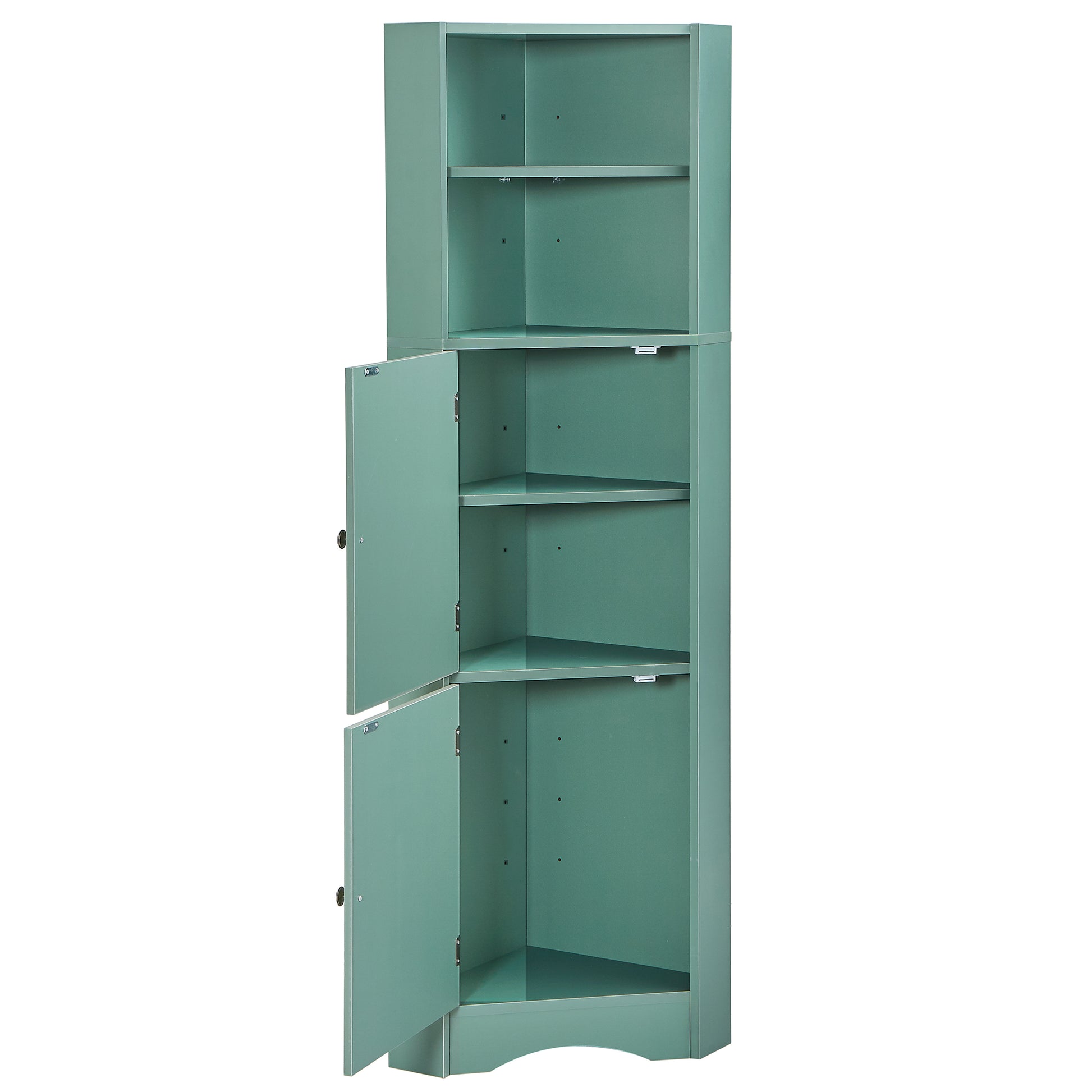 Tall Bathroom Corner Cabinet, Freestanding Storage Cabinet With Doors And Adjustable Shelves, Mdf Board, Green Green Mdf