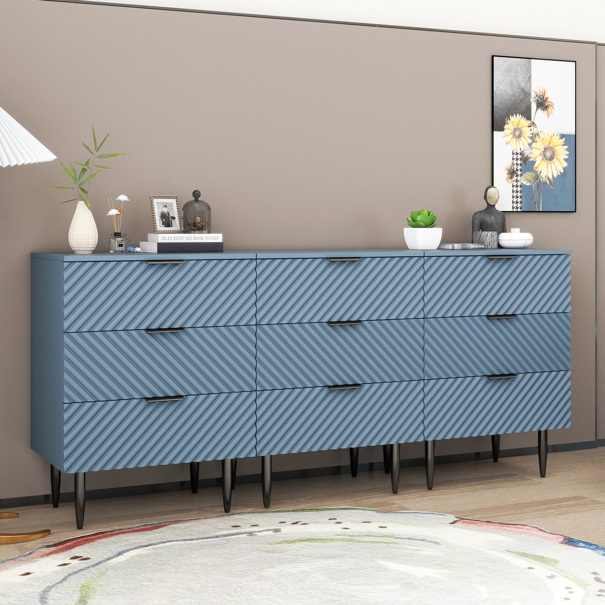 3 Drawer Cabinet, Accent Storage Cabinet, Suitable For Bedroom, Living Room, Study Blue Particle Board