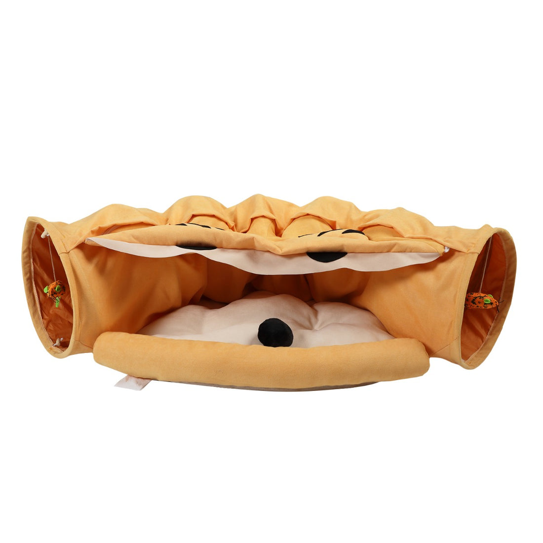 Cat'S Telescopic Tunnel Cushioned Bed Pet Nest Teasing Balls Zipper Connection Feline Supplies, Yellow Yellow Polyethylene