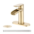 Waterfall Bathroom Faucet Single Handle Bathroom Sink Faucets 1 Or 3 Hole Solid Vanity Faucet With Deck Plate & Overflow Pop Up Drain Brushed Nickel One Brushed Gold Bathroom Gold Brass