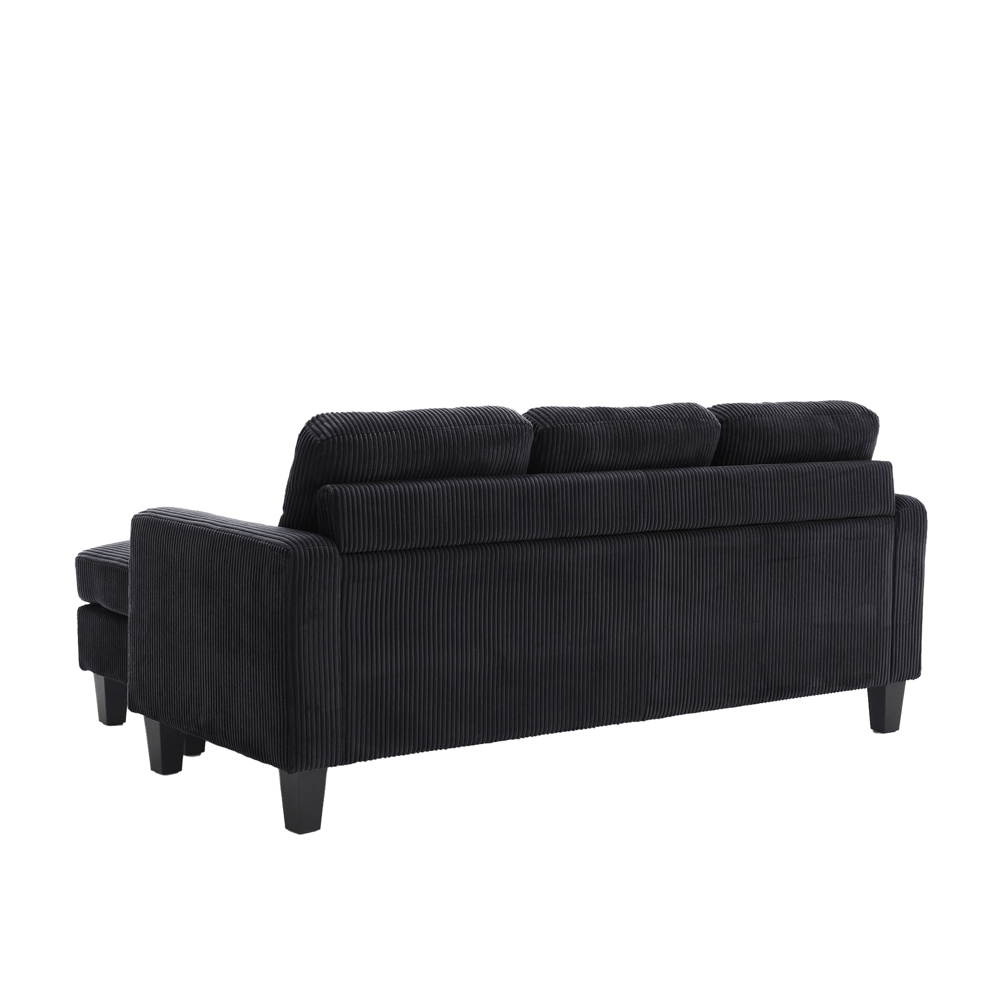 Velvet Sectional Couchl Shaped Sofa With Ottoman For Small Apartment Black Velvet 3 Seat