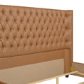 Brooklyn King Tufted Panel Bed Headboard And Footboard Set, Caramel Tan Brown Faux Leather Box Spring Required King Tan Brown Wood Foam Faux Leather Faux Leather