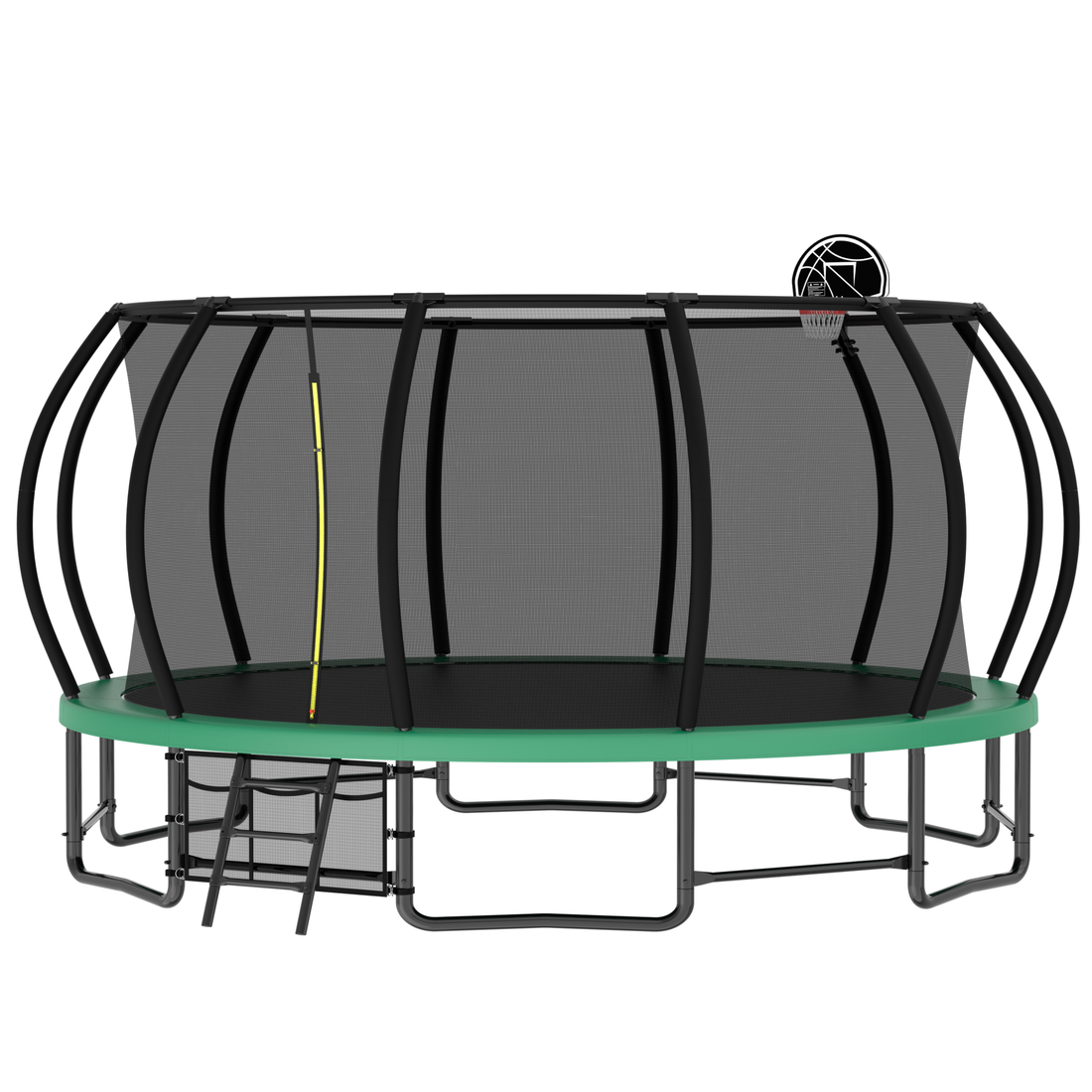 16Ft Outdoor Trampoline For Kids And Adults, Pumpkin Trampolines With Curved Poles,Heavy Duty Trampoline Anti Rust Coating Astm Approval Green Steel