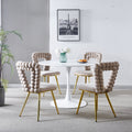 White And Gold Modern Chair Set Of 4 With Iron Tube Legs, Soft Cushions And Comfortable Backrest, Suitable For Dining Room, Living Room, Cafe,Hairball Back White Gold Fabric