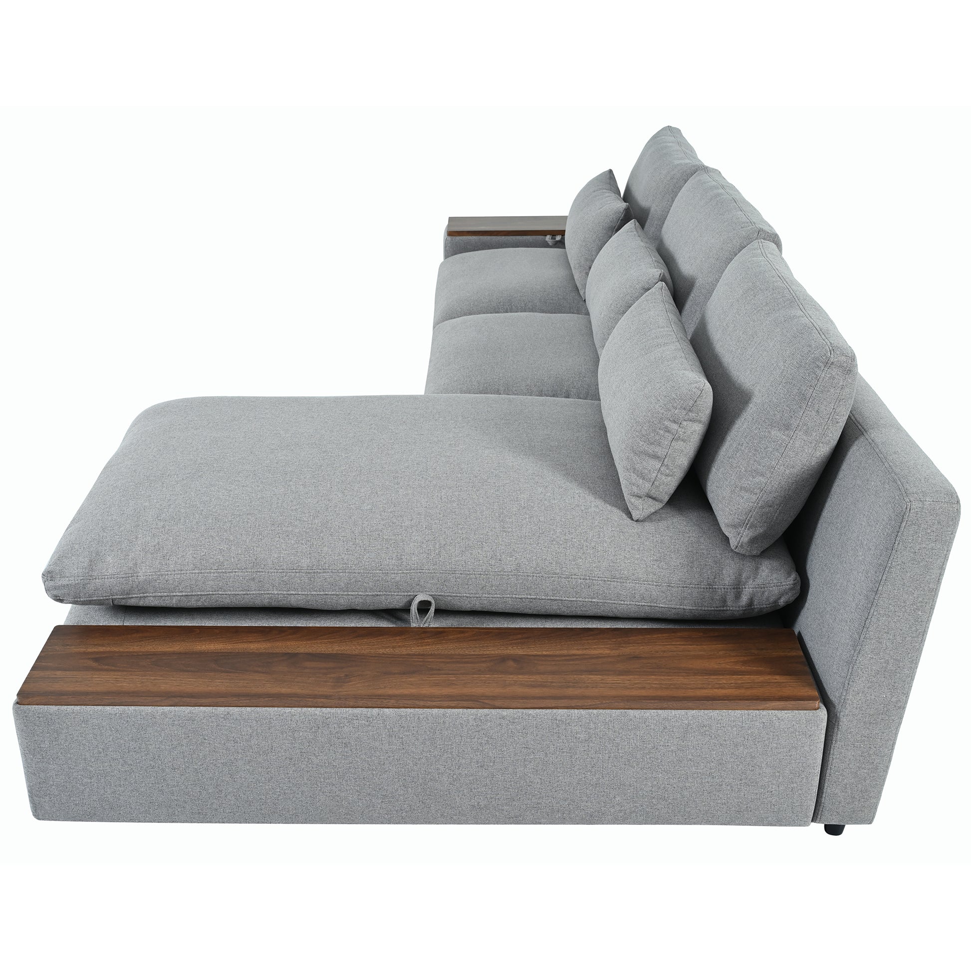 L Shaped Modular Sectional Sofa With Removable Back Cushions,3 Pillows And 2 Storage Spaces,Suitable For Living Rooms,Offices And Apartments Gray Polyester 3 Seat