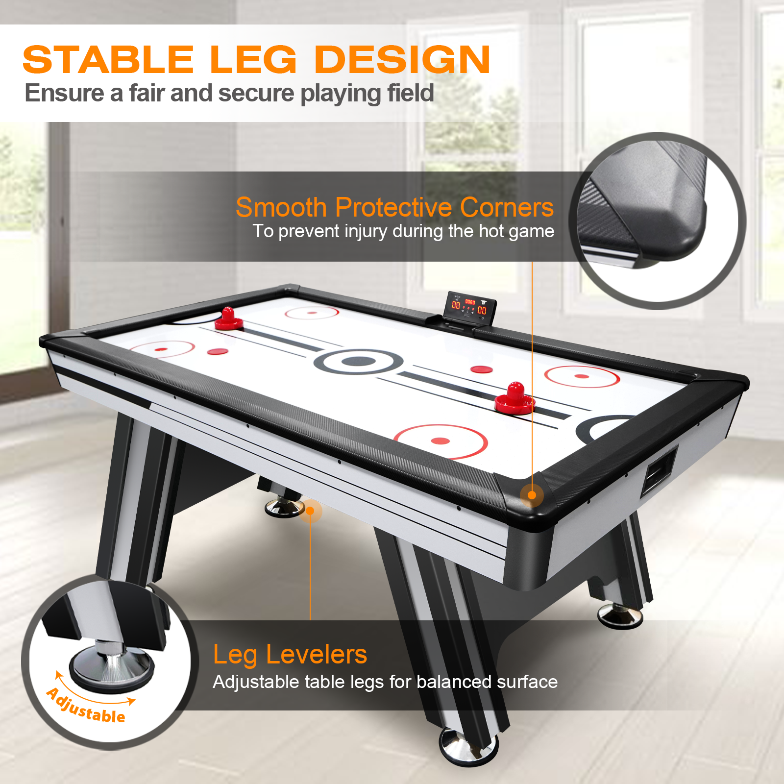 Air Hockey Table, 72" Indoor Hockey Table For Kids And Adults, Led Sports Hockey Game With 2 Pucks, 2 Pushers, And Electronic Score System, Arcade Gaming Set For Game Room Family Home Indoor Fitness Black White Gym Gym Mdf