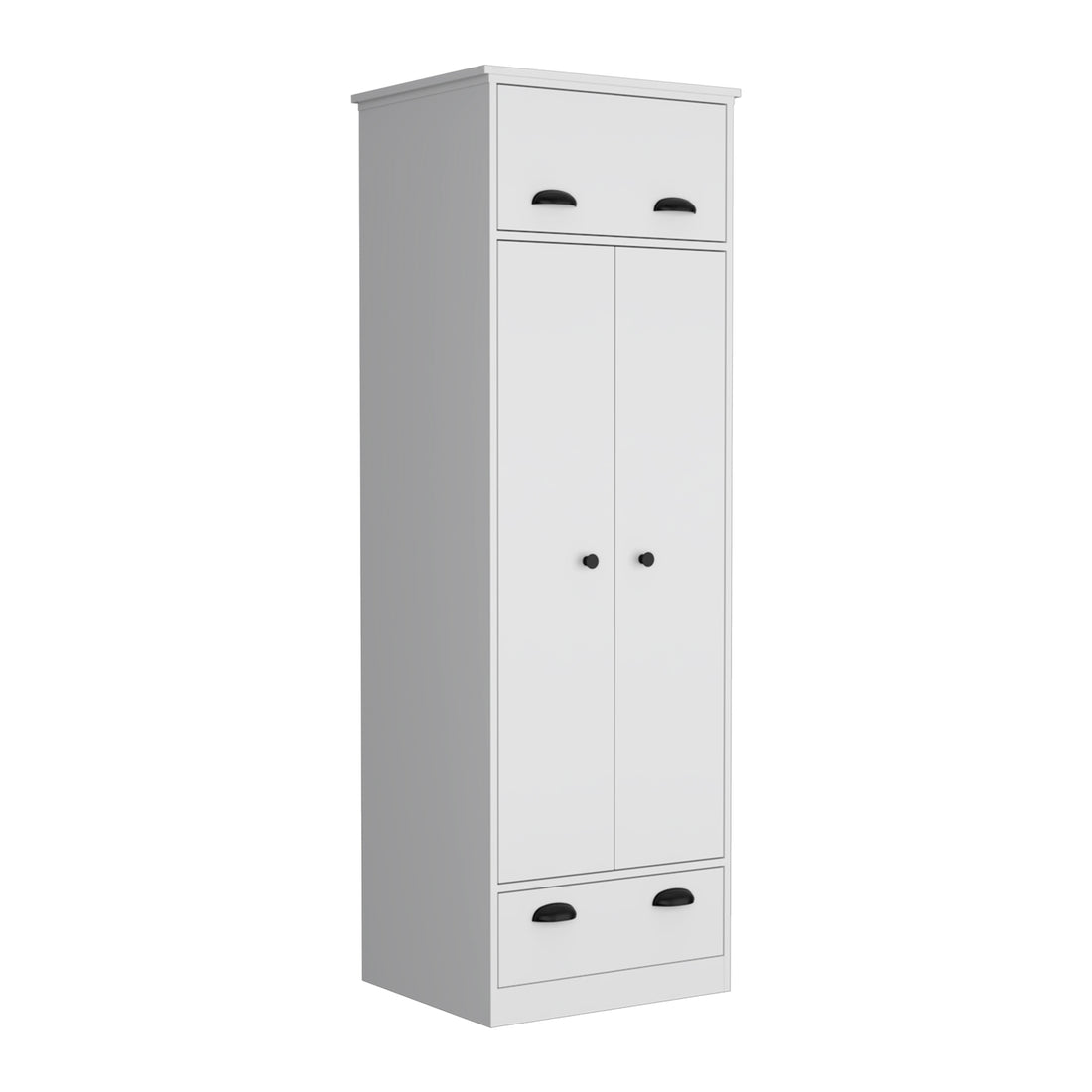 Falkland Armoire With 1 Drawer And 1 Hinged Drawer With Handles White White Bedroom Modern Particle Board