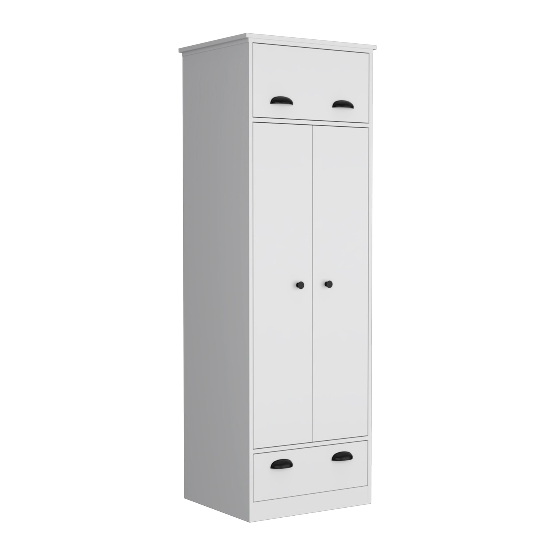 Falkland Armoire With 1 Drawer And 1 Hinged Drawer With Handles White White Bedroom Modern Particle Board