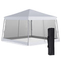 Outsunny Slant Leg Pop Up Canopy Tent With Netting And Carry Bag, Instant Sun Shelter, Tents For Parties, Height Adjustable, For Outdoor, Garden, Patio, 11.5'X11.5' Base 10'X10' Top , White White Steel
