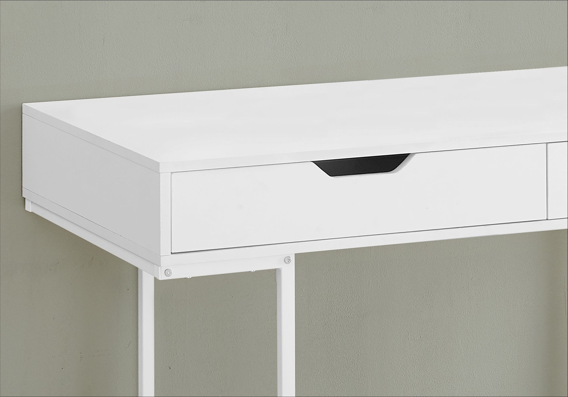 Computer Desk, Home Office, Laptop, Storage Drawers, 48"L, Work, White Laminate, White Metal, Contemporary, Modern White Particle Board