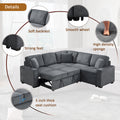 Modular Sofa, Sectional Couch L Shaped Sofa Couch With Pullout Sleeper, 5 Seat Chenille Corner Sofa For Living Room, 3 Pillows Included, Dark Gray Dark Gray Chenille Foam Plywood 5 Seat