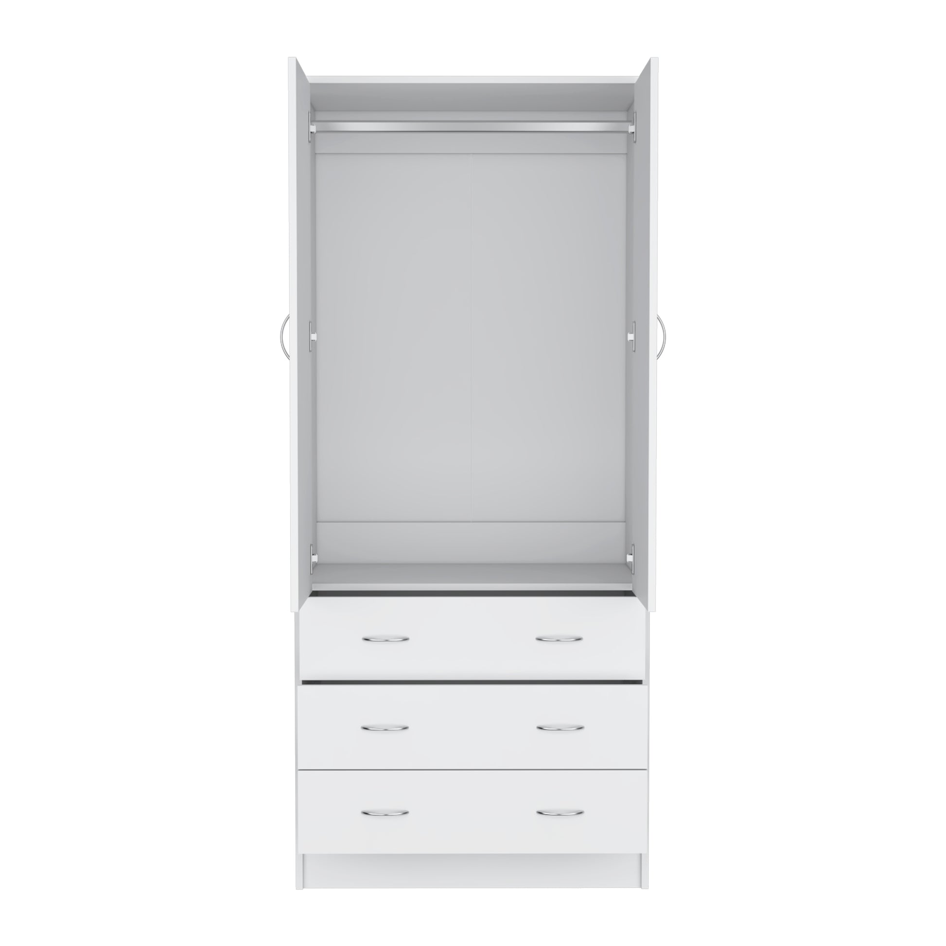 Armoire 71" H, With 2 Doors, 3 Drawers And 1 Hanging Rod, White White Solid Wood Mdf Engineered Wood