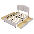 Full Size Upholstered Bed With 4 Storage Drawers,Wood Slat Support, Beige Full Beige Upholstered