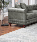 Slate Grey 4Pc Sectional Set 3X Reversible Loveseat Chaise And 1X Ottoman Tufted Couch Pillows Light Slate Grey Faux Leather Wood Primary Living Space Tight Back Contemporary,Luxury,Traditional