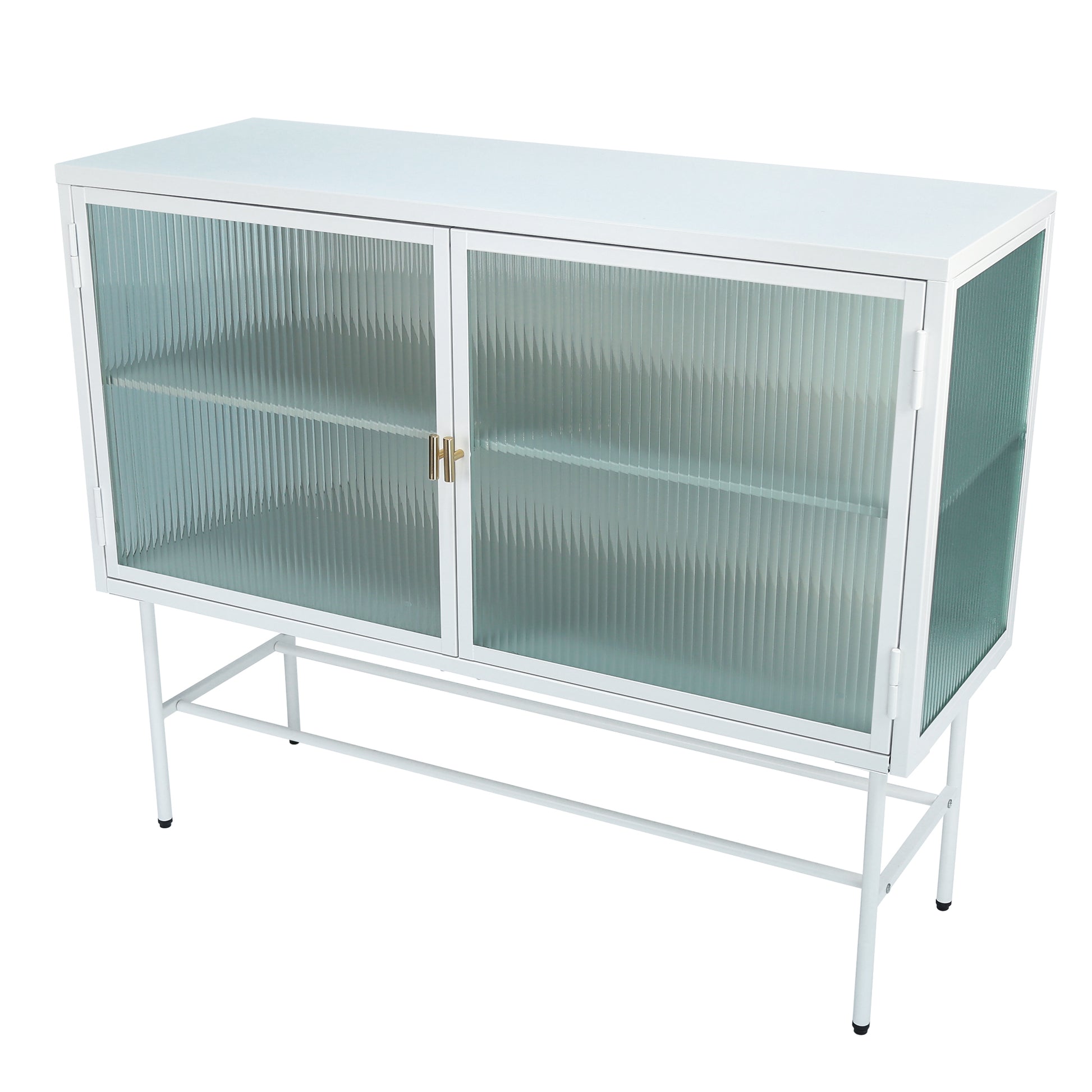 White Sideboard Storage Cabinet With Two Fluted Glass Doors Detachable Shelves Bottom Space For Living Room, Office, Dinging Room And Entryway Old Sku:W68743732 Gloss White Steel