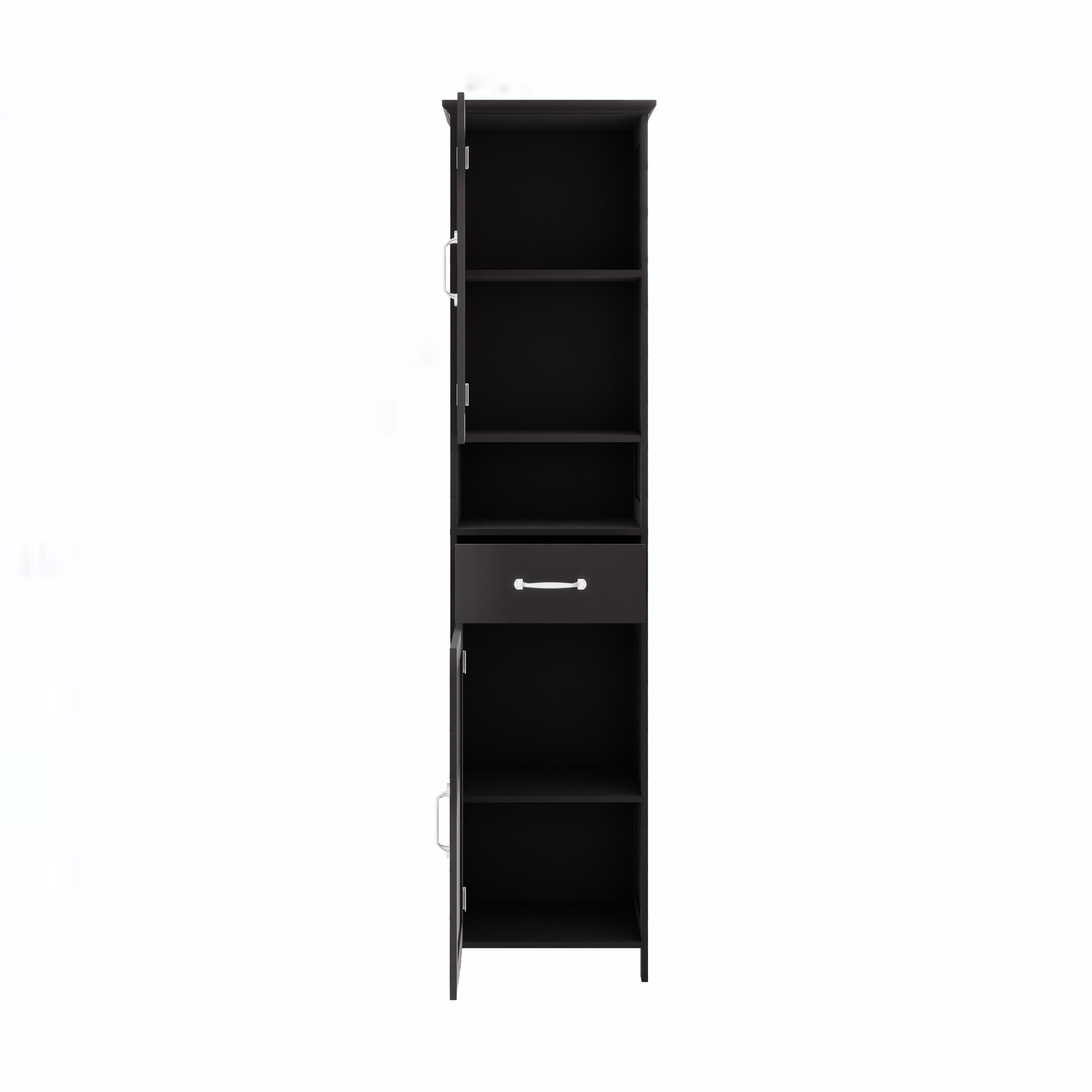 Double Door Narrow Height Slim Floor Standing Cabinet With 2 Adjustable Shelves Black Black Mdf