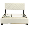 Queen Size Upholstered Platform Bed With Twill Headboard, Pullout Bed And Two Drawers, Flannel, Beige Queen Beige Mdf Lvl