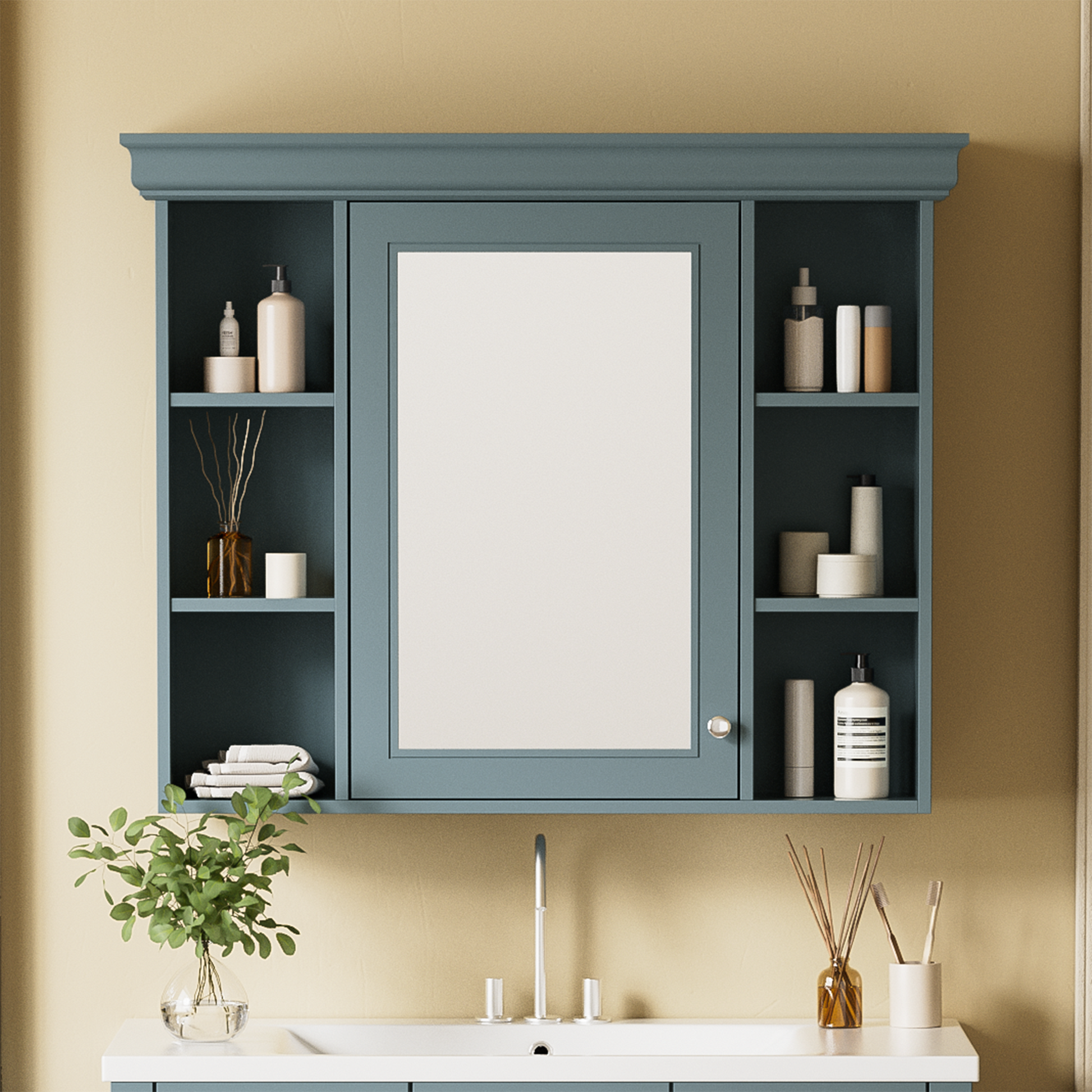 35'' x 28'' Blue Wall Mounted Bathroom Storage Cabinet blue-5+-adjustable shelves-bathroom-wall