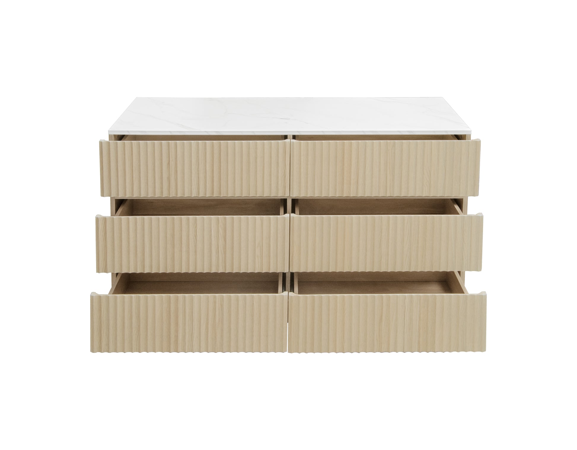 Fluted 6 Drawers Dresser ,Double Dresser Chest Of Drawers, 47.24" Modern Chest Of Drawers With Led ,Drawer Organizer For Bedroom, Living Room, Hallway Natural Primary Living Space Modern Particle