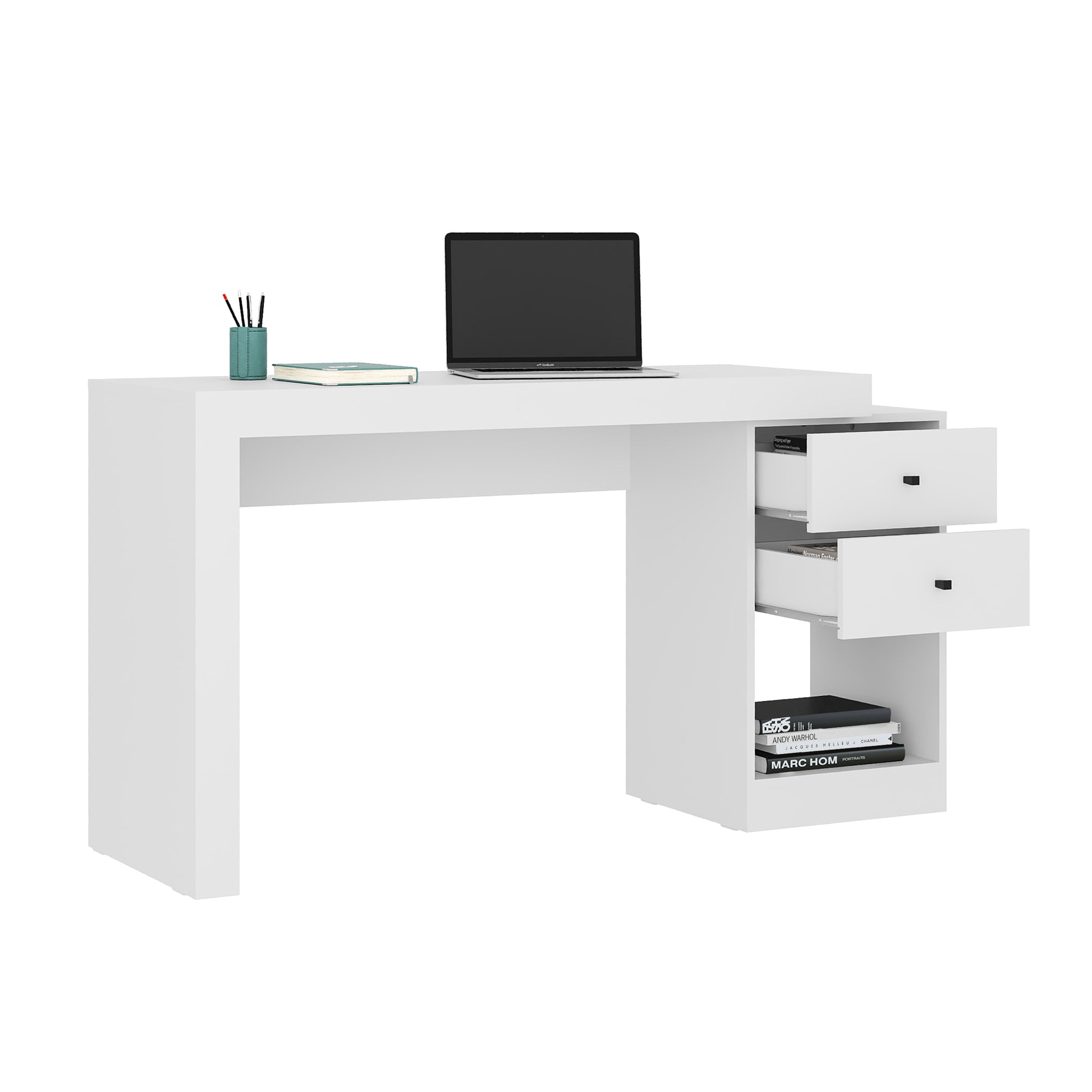 Techni Mobili Expandable Home Office Desk, White White Writting Desk Modern Rectangular Mdf