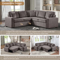 Modular Sofa, Sectional Couch L Shaped Sofa Couch With Pullout Sleeper, 5 Seat Chenille Corner Sofa For Living Room, 3 Pillows Included, Light Brown Light Brown Chenille Foam Plywood 5 Seat